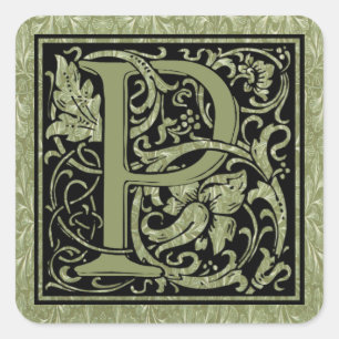 Letter P First Letter Monogram Square Sticker