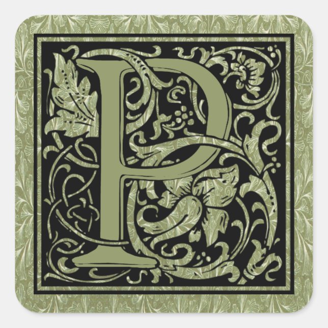 Letter P First Letter Monogram Square Sticker (Front)
