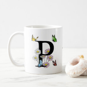 Letter P Floral Butterfly Monogram Initial Coffee Mug
