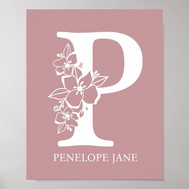 Letter P Floral Monogram Name Nursery Modern Poster (Front)