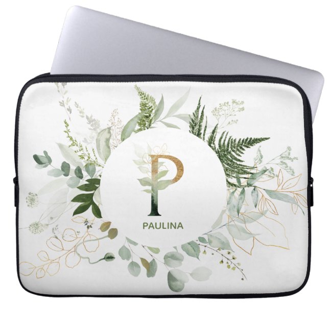 Letter P Foliage Wreath Laptop Sleeve (Front)