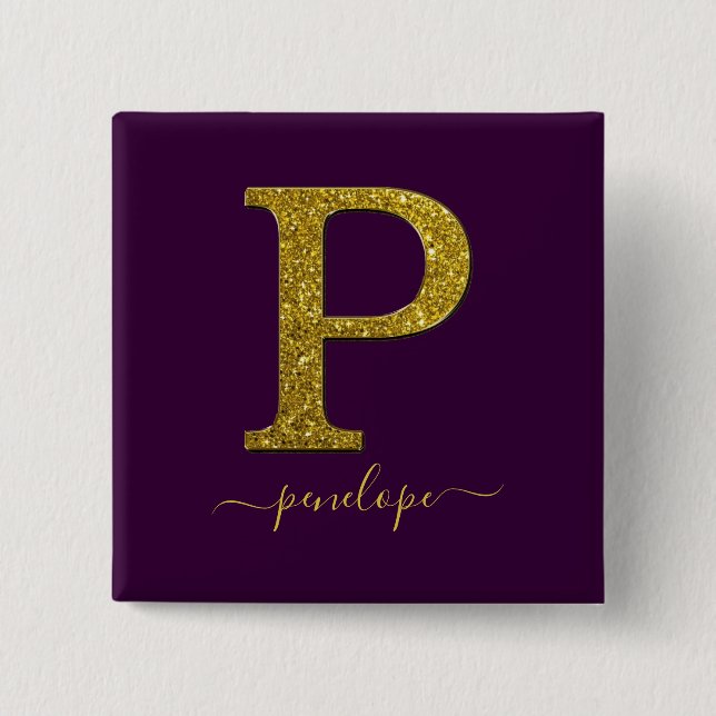 Letter P glitter 15 Cm Square Badge (Front)