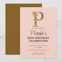 Letter P Gold Monogram Blush Pink Roses