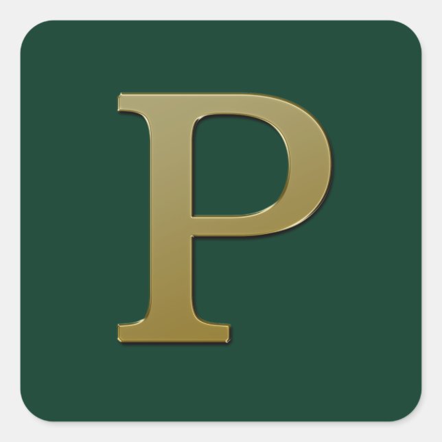 Letter P Gold Square Sticker (Front)
