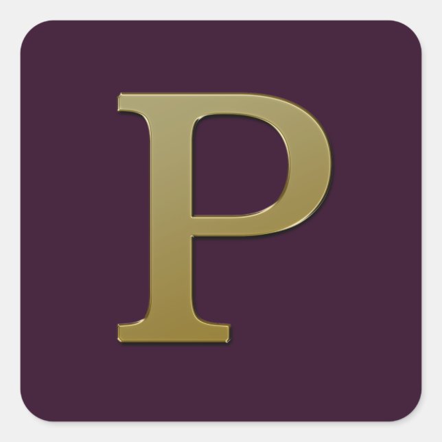 Letter P Gold Square Sticker (Front)