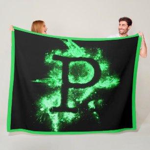 Letter P Green Capital Alphabet Fleece Blanket