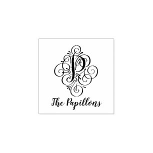 Letter P Initial Elegant Flourish Monogram Name Rubber Stamp