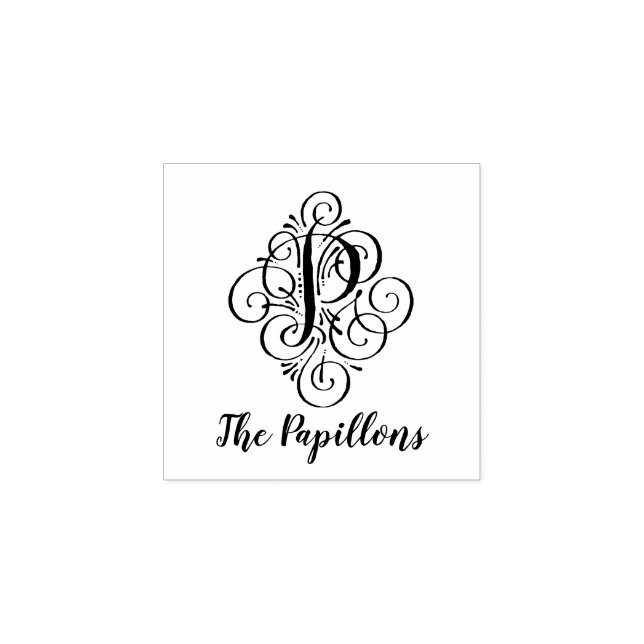 Letter P Initial Elegant Flourish Monogram Name Rubber Stamp (Imprint)