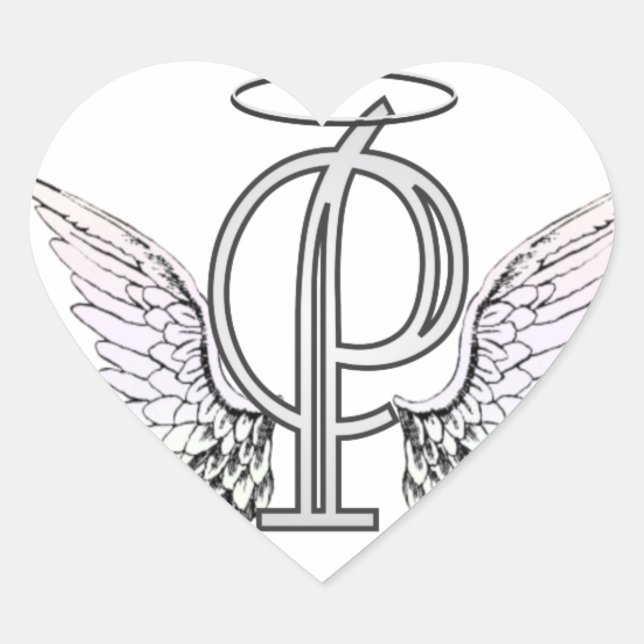 Letter P Initial Monogram with Angel Wings & Halo Heart Sticker (Front)