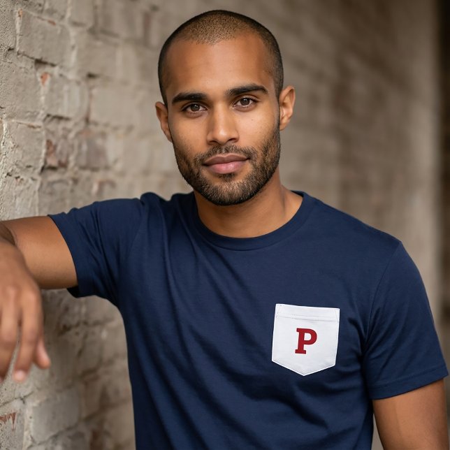 Letter P - Initial Name Alphabet Pocket Side Left T-Shirt (Creator Uploaded)