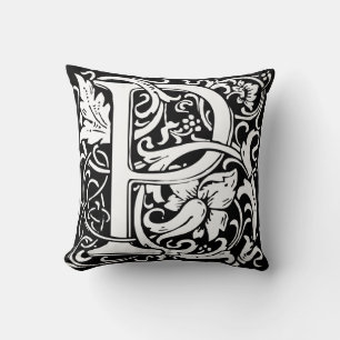 Letter P Mediaeval Monogram Art Nouveau Cushion