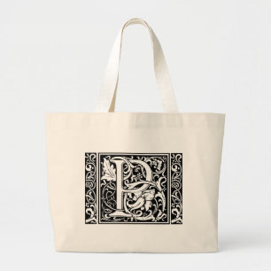 Letter P Mediaeval Monogram Art Nouveau Large Tote Bag