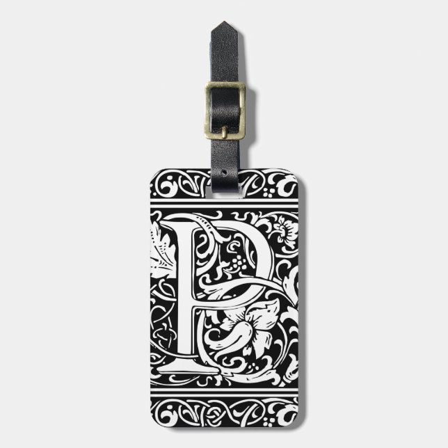 Letter P Mediaeval Monogram Art Nouveau Luggage Tag (Front Vertical)
