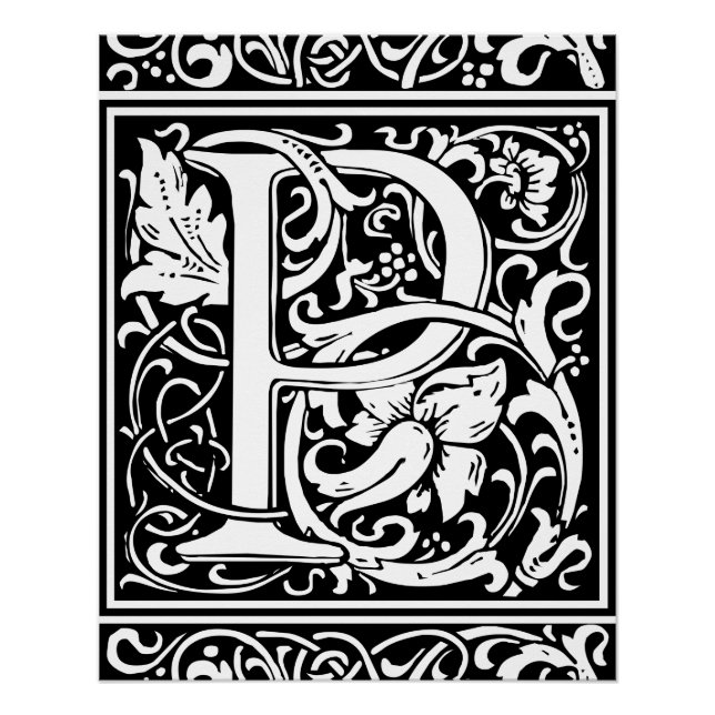 Letter P Mediaeval Monogram Art Nouveau Poster (Front)