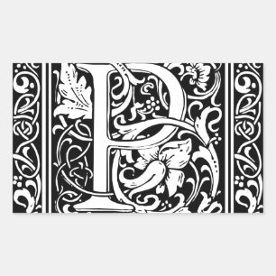 Letter P Mediaeval Monogram Art Nouveau Rectangular Sticker
