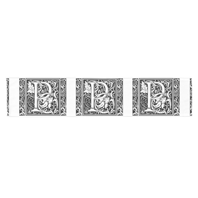 Letter P Mediaeval Monogram Art Nouveau Short Table Runner (Horizontal)