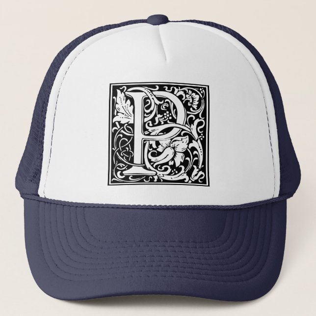 Letter P Mediaeval Monogram Art Nouveau Trucker Hat (Front)