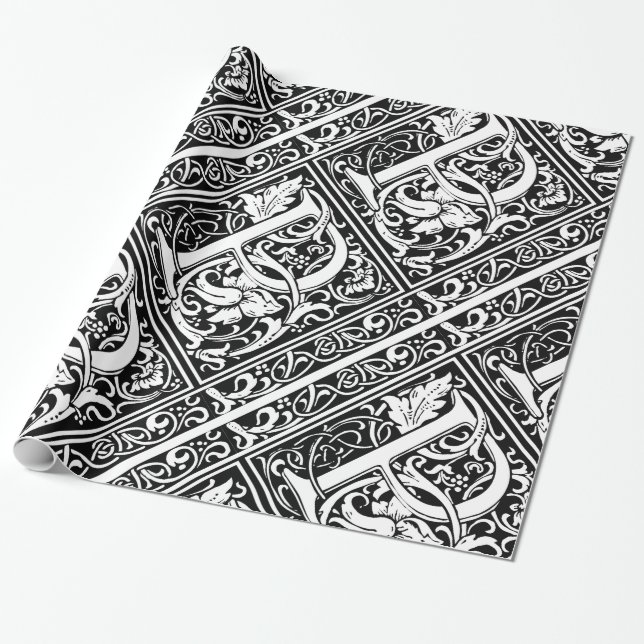 Letter P Mediaeval Monogram Art Nouveau Wrapping Paper (Unrolled)