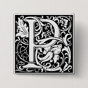 Letter P Mediaeval Monogram Vintage Initial 15 Cm Square Badge