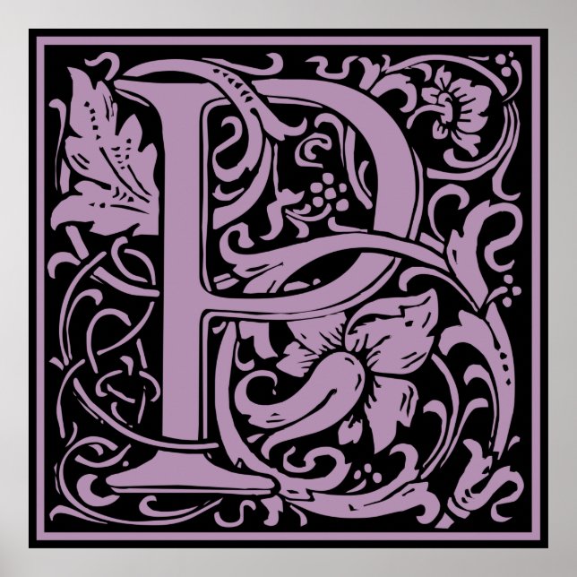 Letter P Mediaeval Monogram Vintage Initial Poster (Front)