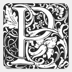 Letter P Mediaeval Monogram Vintage Initial Square Sticker