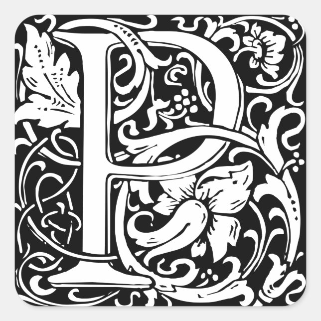 Letter P Mediaeval Monogram Vintage Initial Square Sticker (Front)