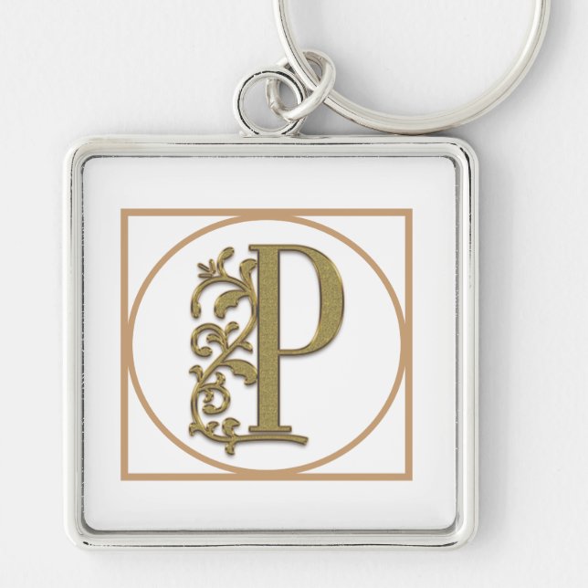 LETTER P MONOGRAM Beautiful Wedding New Home Gift Key Ring (Front)