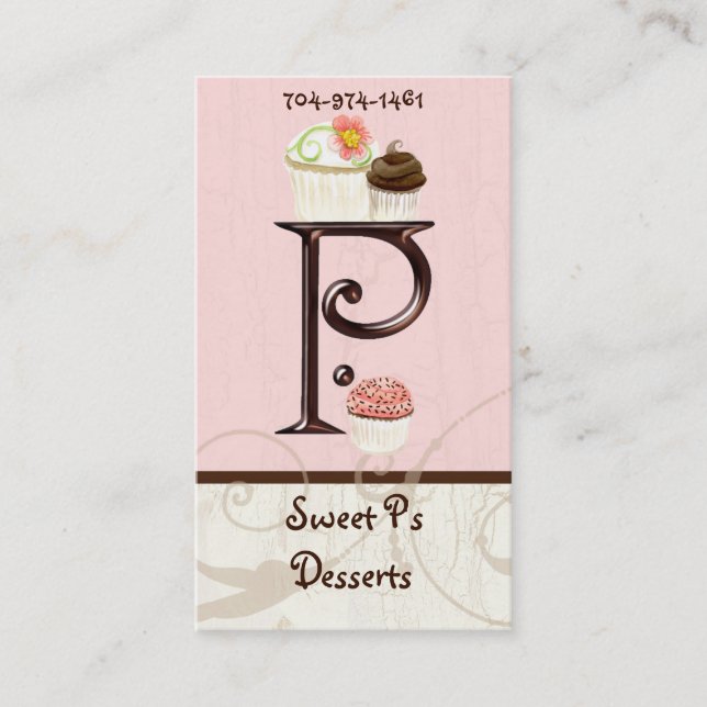 Letter P Monogram Dessert Bakery Business Cards (Front)