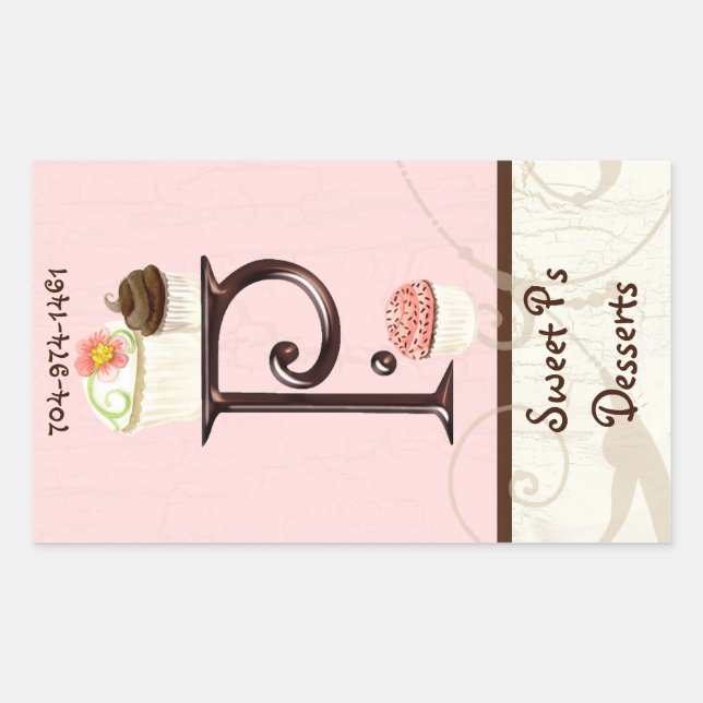 Letter P Monogram Dessert Bakery Business Cards Rectangular Sticker (Front)