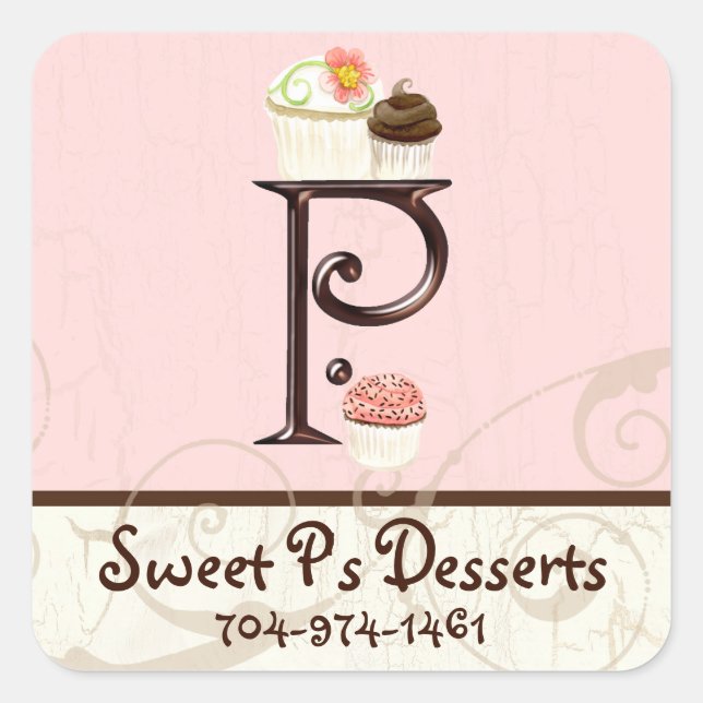 Letter P Monogram Dessert Bakery Business Cards Square Sticker (Front)