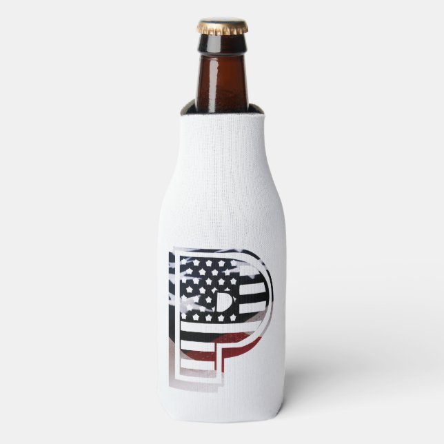 Letter P Monogram Initial USA Bottle Cooler (Bottle Front)