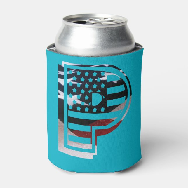 Letter P Monogram Initial USA Can Cooler (Can Front)