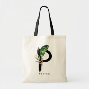 Letter P Monogram Palm Leaves Tropical Bridesmaid Tote Bag