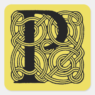 Letter P Monogram Vintage Celtic Knot Print Square Sticker