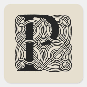 Letter P Monogram Vintage Celtic Knot Print Square Sticker