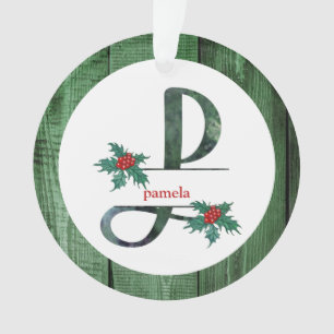 *~* Letter P  Rustic Christmas PHOTO Wood AP44  Ornament