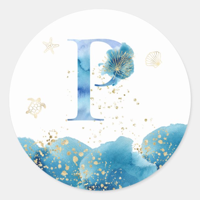 *~*  LETTER  P - Sea Ocean Beach Envelope  Sticker (Front)