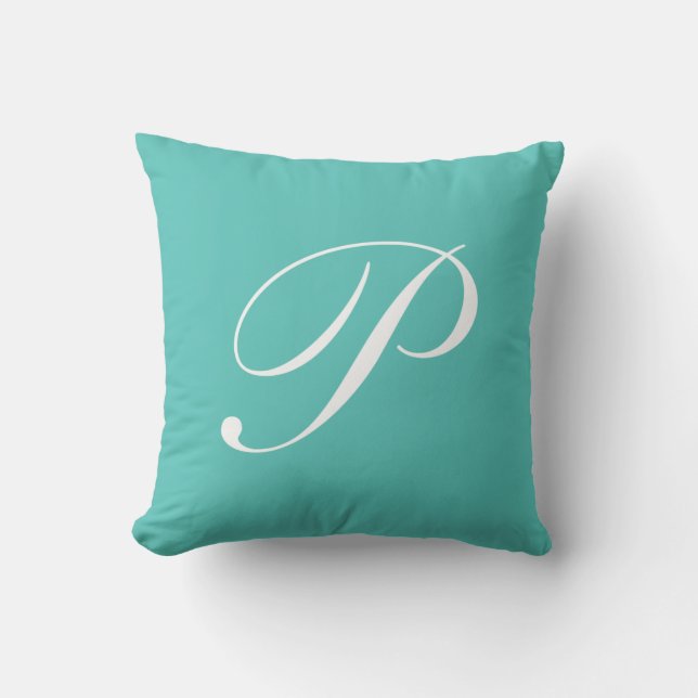 Letter P Turquoise Monogram Pillow (Front)
