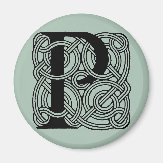 Letter P Vintage Celtic Knot Monogram Magnet (Front)