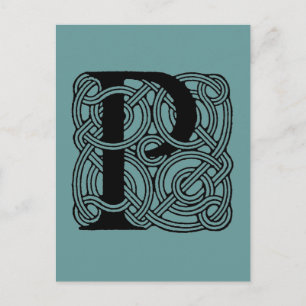 Letter P Vintage Celtic Knot Monogram Postcard