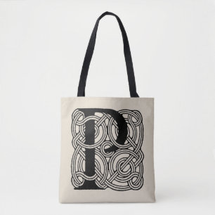 Letter P Vintage Celtic Knot Monogram Tote Bag