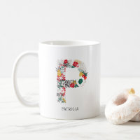 Letter P | Whimsical Floral Letter Monogram I Mug