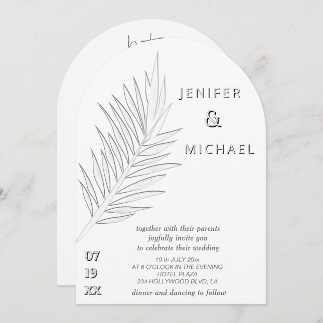 Letter press palm leaf tropical arch all in one  invitation (Front/Back)