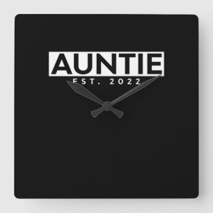 Letter Print Graphic Auntie est. 2022 Square Wall Clock