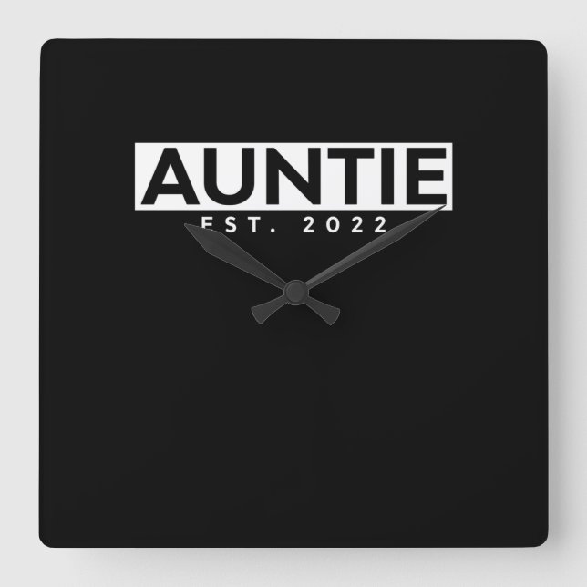 Letter Print Graphic Auntie est. 2022 Square Wall Clock (Front)