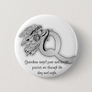 Letter q angel monogram alphabet 6 cm round badge