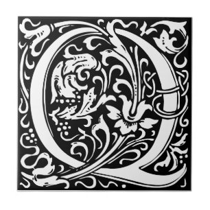 Letter Q art nouveau black and white Tile