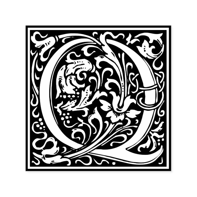 Letter Q art nouveau black and white Tile  Self-inking Stamp (Design)