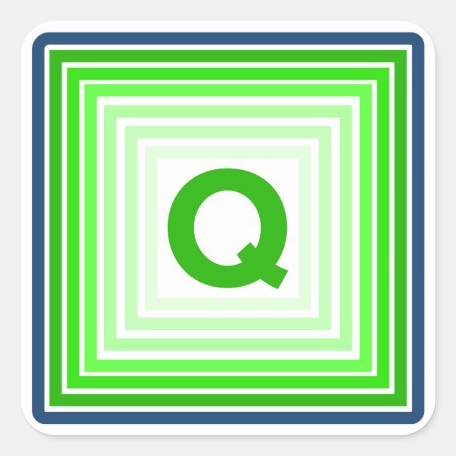 Letter Q - Blue-Green Square Sticker (Front)