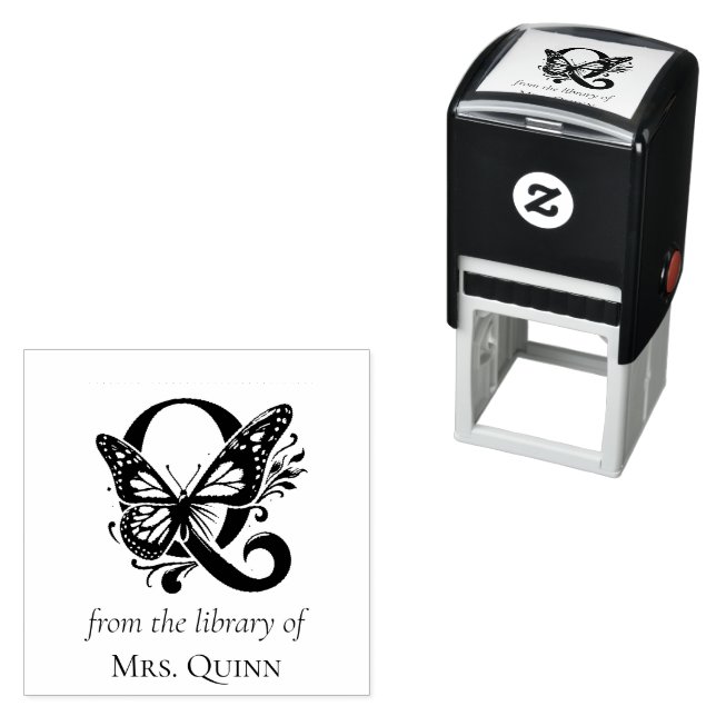 Letter Q Butterfly Monogram From the Library Of Self-inking Stamp (In Situ)